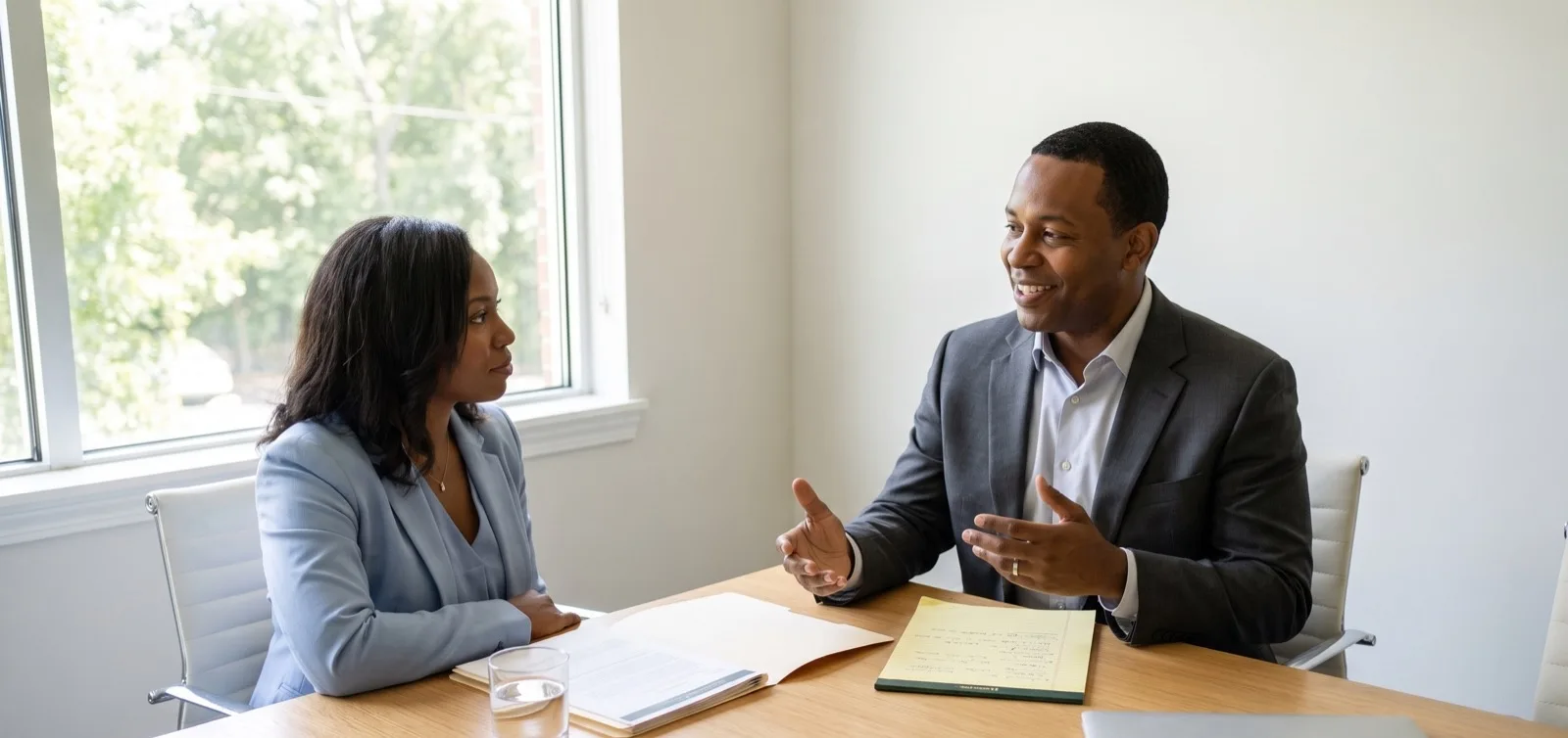 Family law attorney meeting with a client about a Spotsylvania County, Virginia case