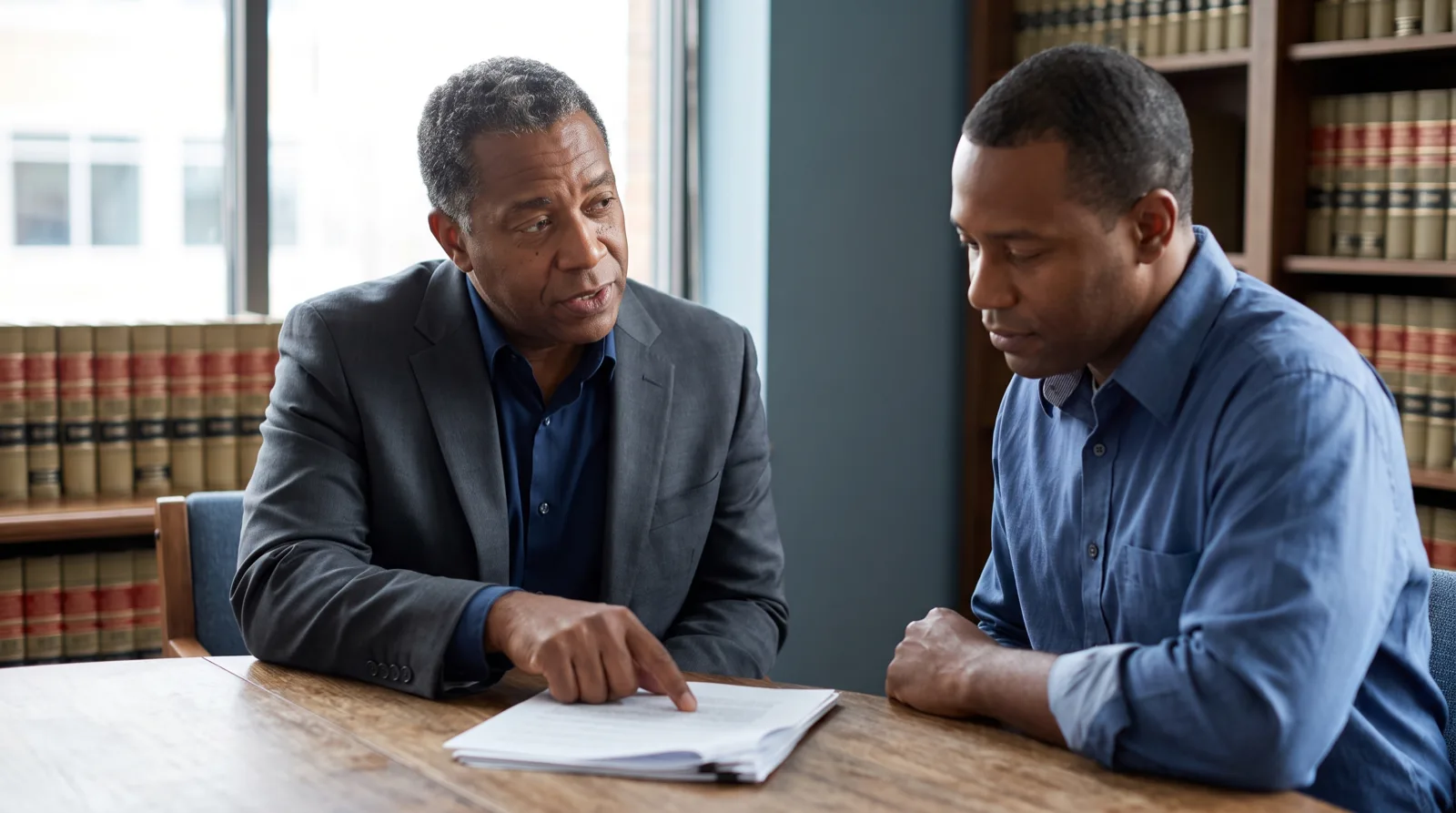 A Virginia attorney reviewing a spousal support worksheet with a client