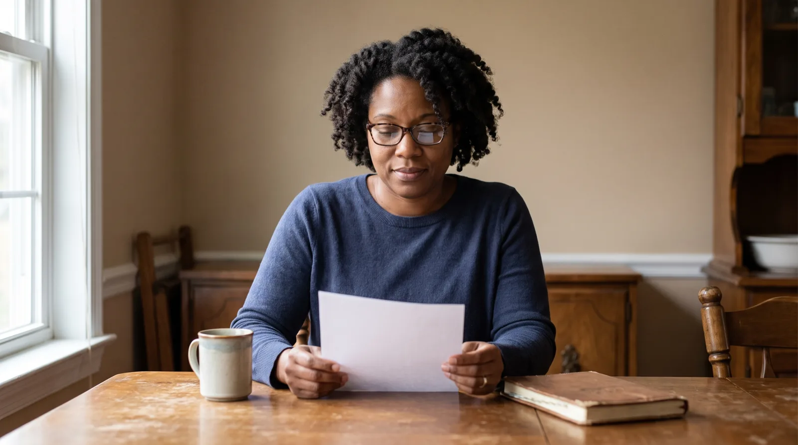 A woman reviewing a Virginia spousal support order at her dining table